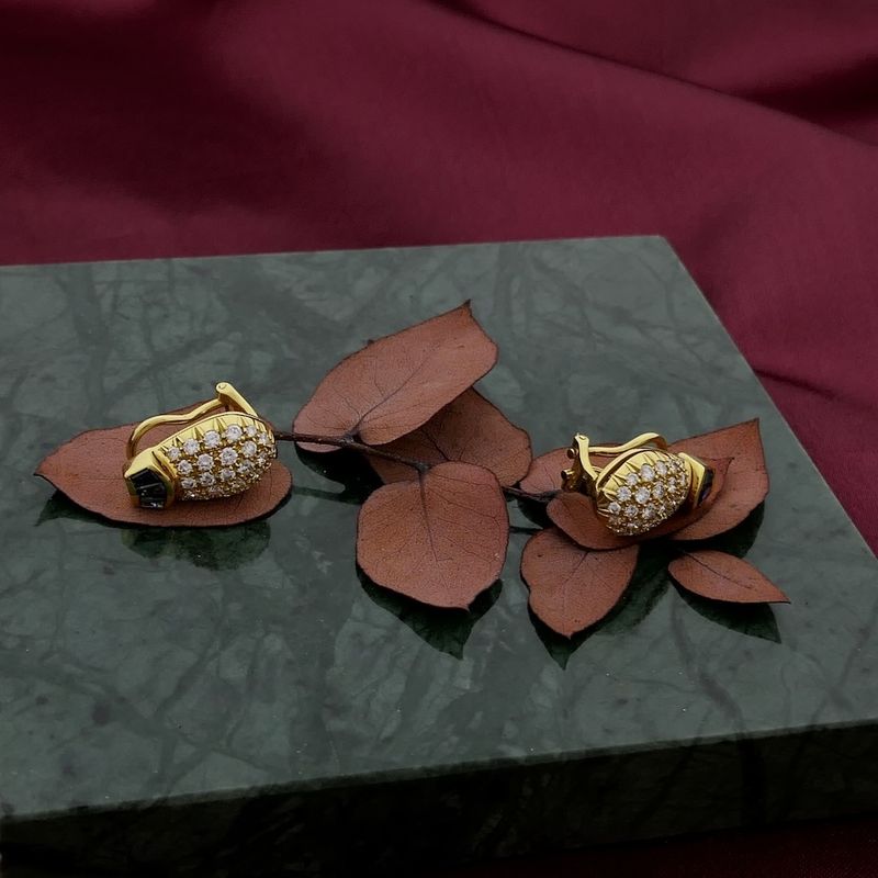 Image 9 of Gold clip-on earrings with sapphires and diamonds; Approx. 1.00 ct.