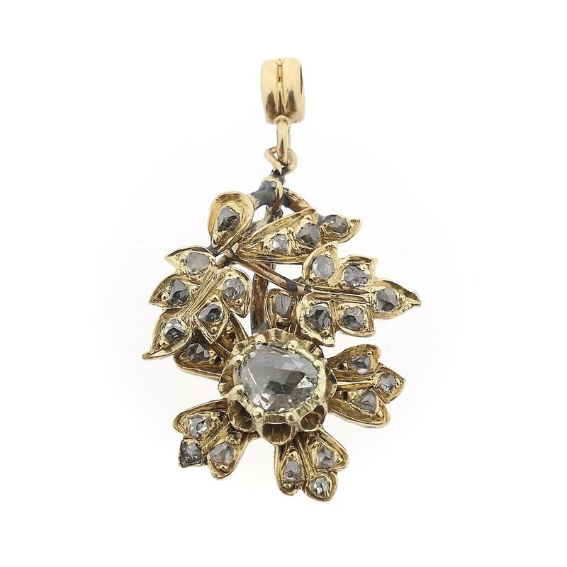 Image 1 of 8 carat antique German pendant with rose-cut diamonds