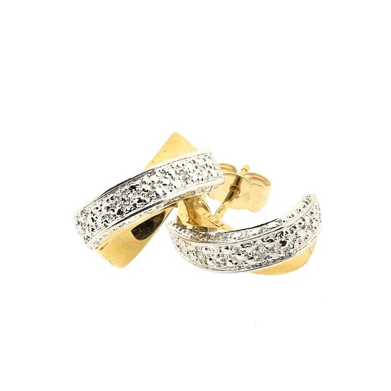 Image 4 of Bicolor gold stud earrings with diamond | 0.02 ct.