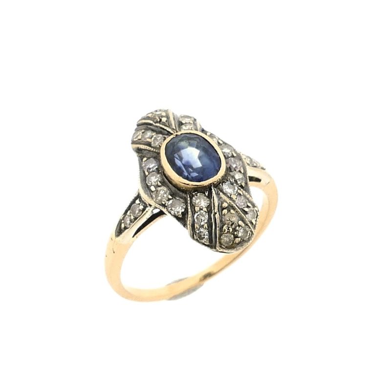 Image 1 of 8-karat Art Deco ring with sapphire and diamonds | Approx. 0.34 ct.
