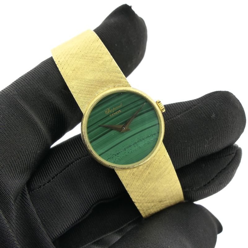 Image 6 of Chopard Genève Cocktail Watch 4010 1; Vintage 18k. gouden horloge met malachiet wijzerplaat