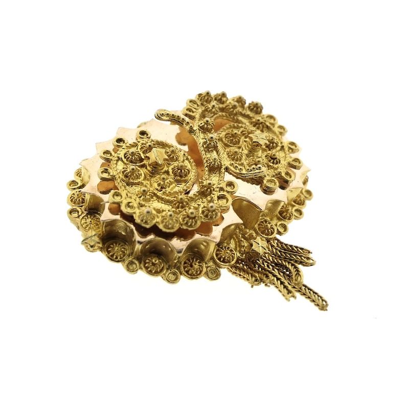Image 2 of Antique gold old Dutch brooch of a hat bell