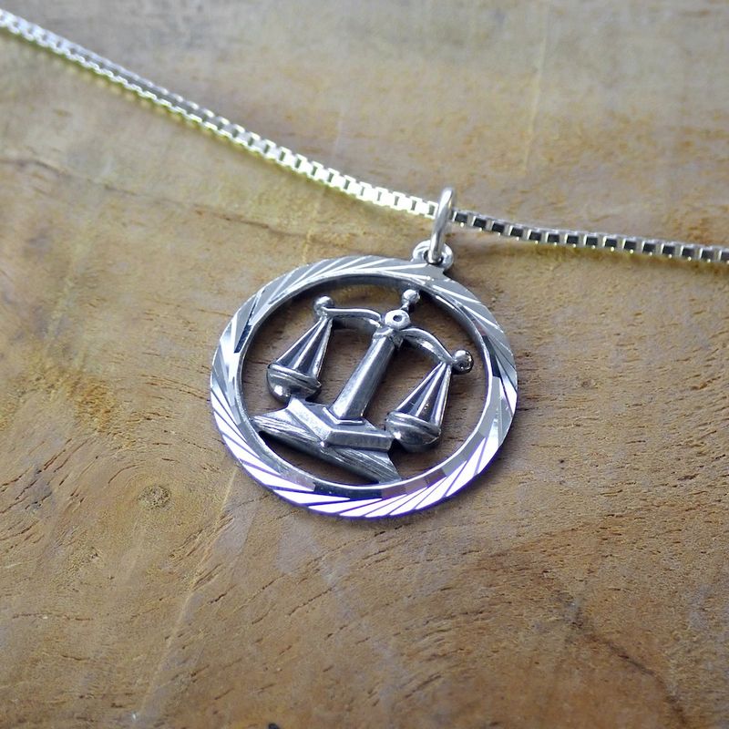 Image 6 of Silver zodiac sign pendant; Libra