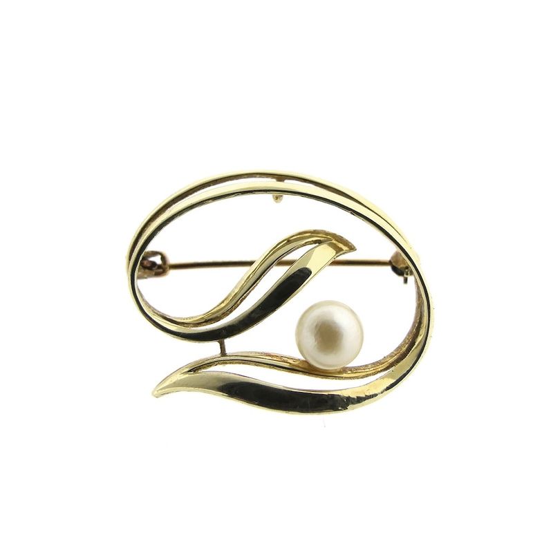 Image 1 of Vintage gold brooch with pearl.
