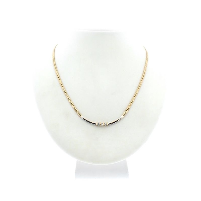 Image 1 of Two-tone gourmet link necklace with diamond pendant; 0.21 ct. | 41.5 cm