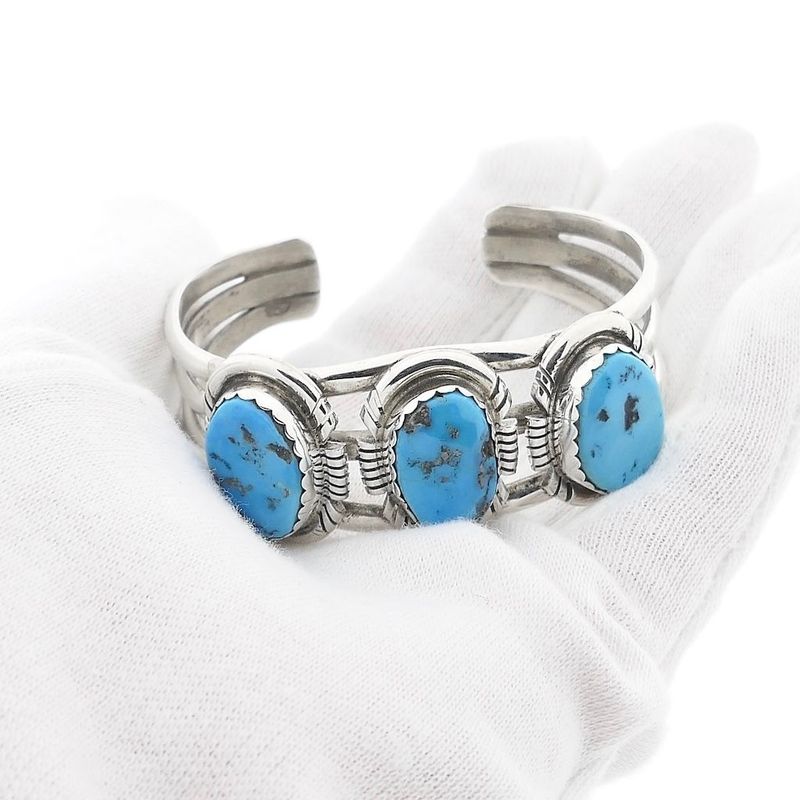 Image 6 of Silver Bohemian Cuff Bracelet with Turquoise | Size S/M