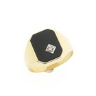Image 1 of Gold men's signet ring with onyx and diamond | 0.02 ct.