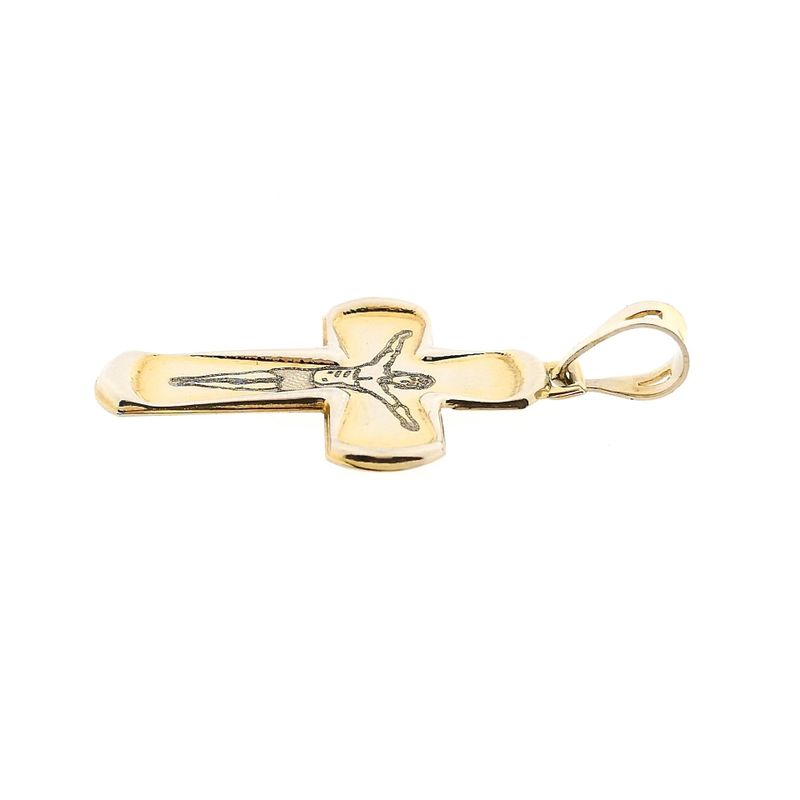 Image 8 of Bicolor Gold Cross Pendant with Engraved Corpus
