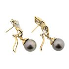 Image 4 of Gold stud earrings with Tahiti pearl and diamonds; 1.36 ct.