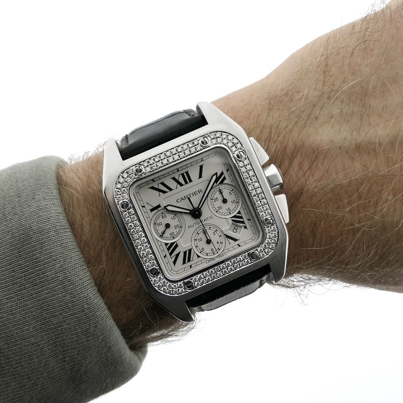 Image 18 of Cartier Santos 100 XL Chronograph 2740; Automatic watch with diamonds