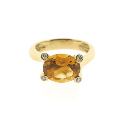 Image 2 of Gold solitaire ring with citrine and diamond; 0.08 ct.