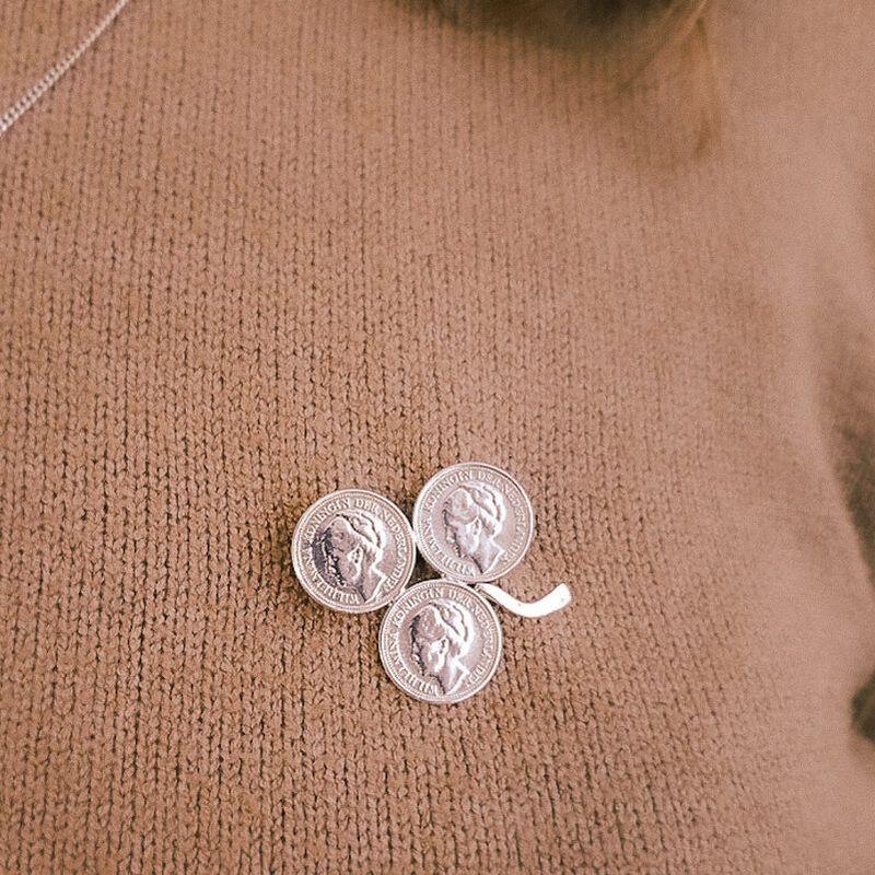 Image 4 of Silver brooch Wilhelmina coins | Three-leaf clover