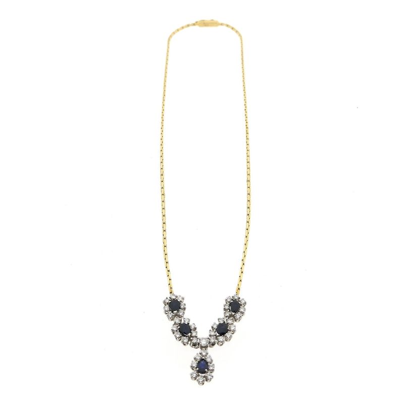 Image 5 of 18K Yellow Gold Cardano Link Necklace with Sapphire & Diamonds