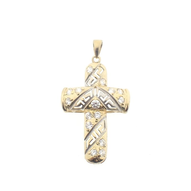 Image 1 of Two-tone gold cross with zirconia