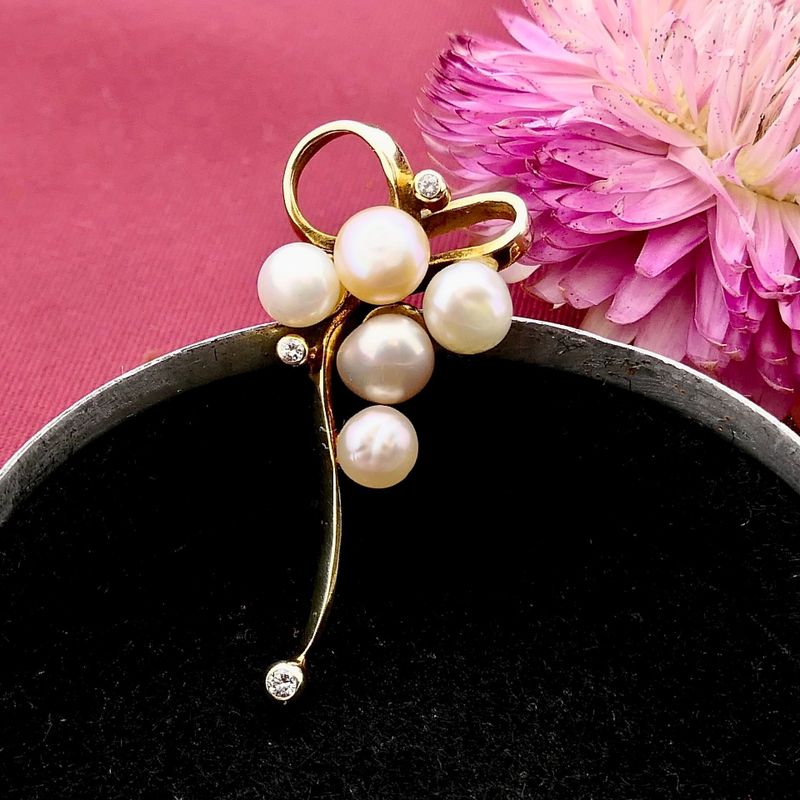 Image 2 of Gold Pendant with Baroque Pearl & Diamond; 14kt; 0.08 ct