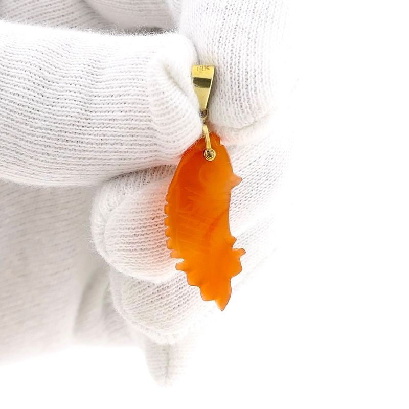 Image 11 of Gold Pendant with Carved Carnelian Fish; 14 Karat