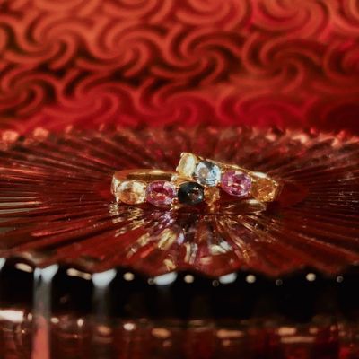 Gold stud earrings with colored sapphire Image 2 of Gold stud earrings with colored sapphire