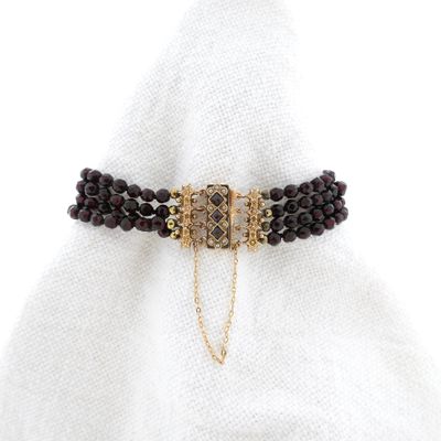 Image 1 of Antique garnet bead bracelet with gold decorative clasp with pearl
