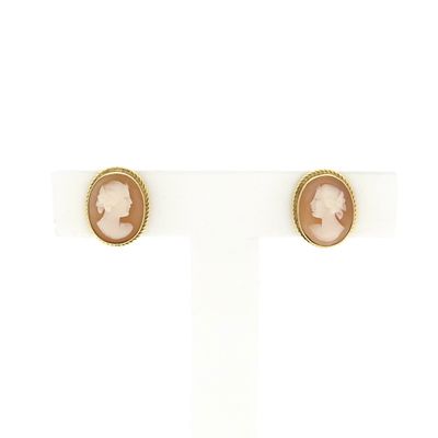 Image 1 of Gold stud earrings with cameo