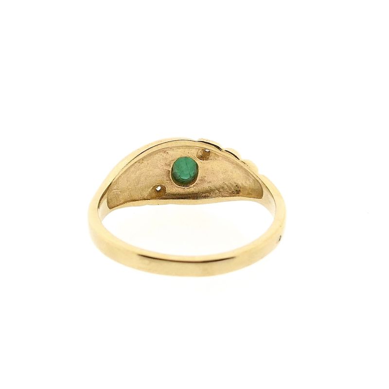 Image 6 of Gold Ring with Emerald & Zirconia; 14 Karat; Size 19