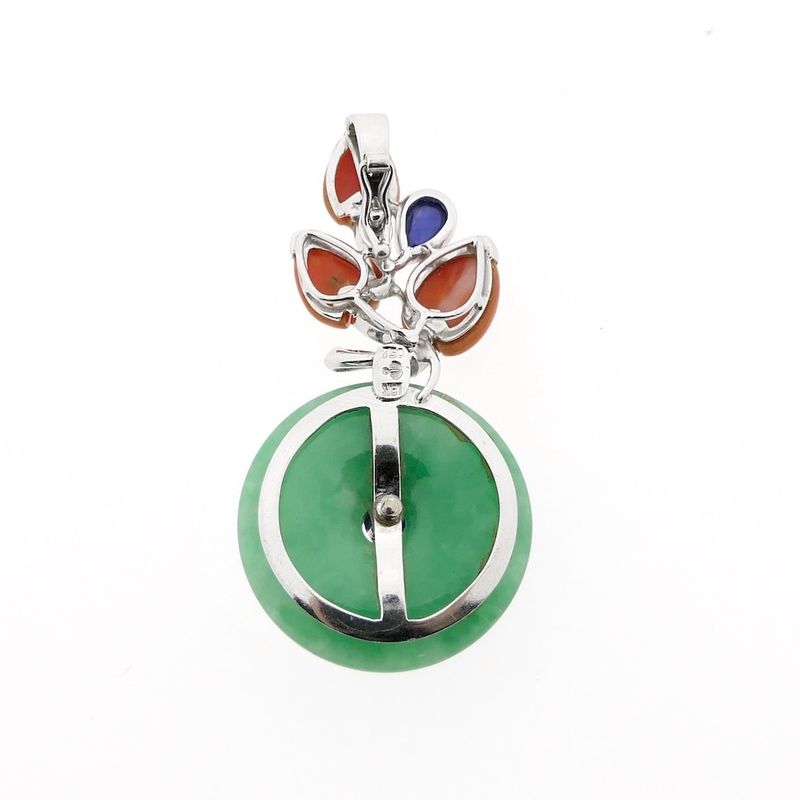 Image 3 of White gold pendant with jade, red jasper and sapphire