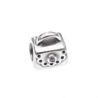 Pandora charm; Silver; Purse with pink zirconia