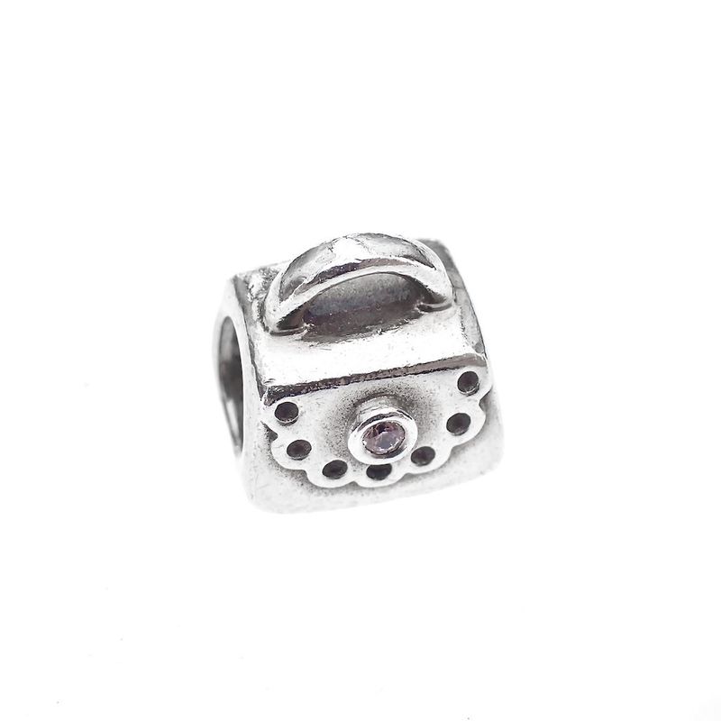 Image 1 of Pandora charm; Silver; Purse with pink zirconia