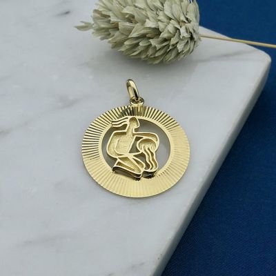 Fabiola gold zodiac sign pendant; Aquarius Image 2 of Fabiola gold zodiac sign pendant; Aquarius