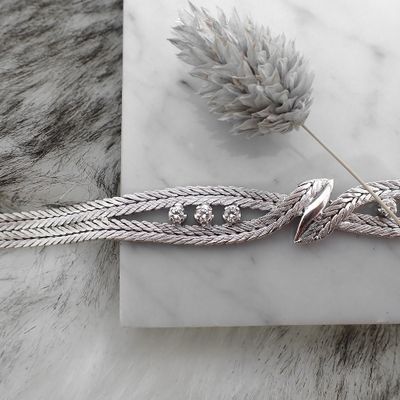 Image 2 of White gold herringbone link bracelet with diamonds; 0.48 ct.