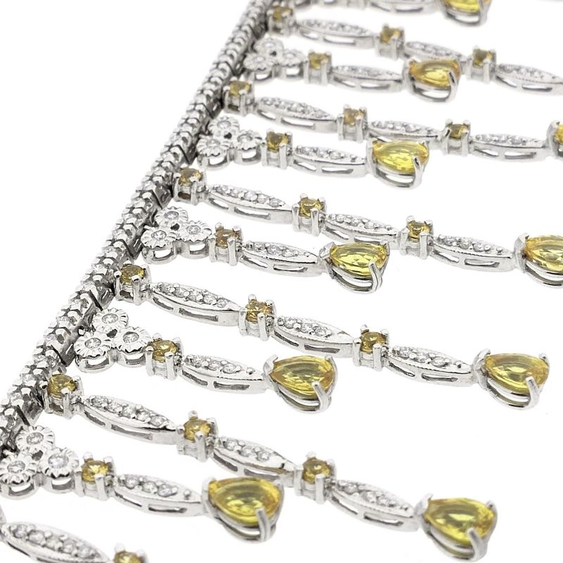 Image 5 of White gold necklace with yellow sapphire and diamonds; Approx. 2.00 ct.