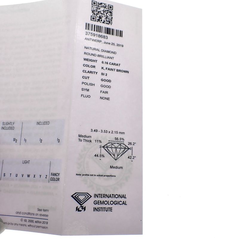 Image 6 of 0.16 ct. Brilliant cut diamond K SI2 + IGI Certificate