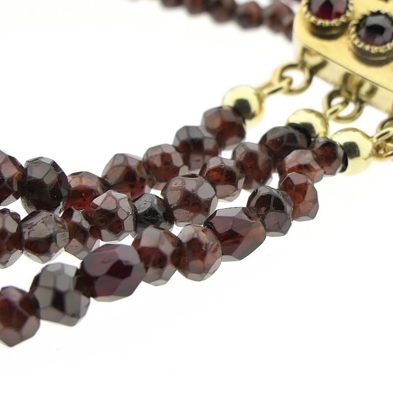 Image 9 of Antique garnet bead bracelet with gold decorative clasp; Antique