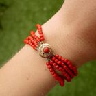 Image 3 of Red coral bead bracelet with gold clasp; Antique | 18 cm