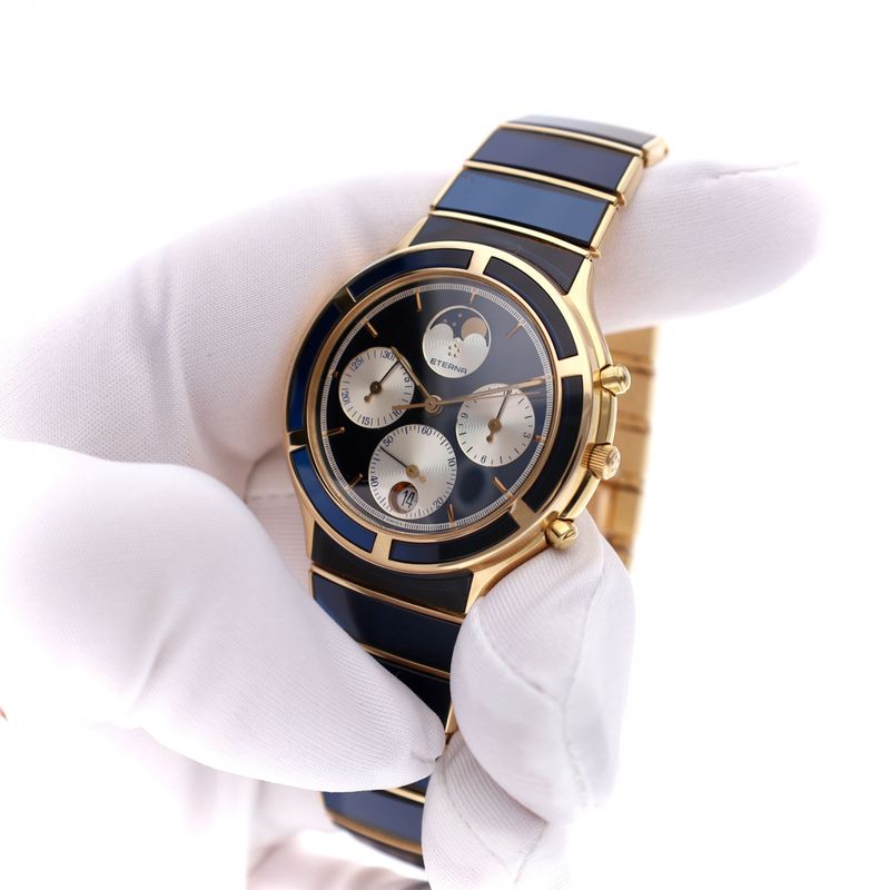 Afbeelding 11 van Eterna Airforce Galaxis Moonphase 850.4386.68; Vintage 18k. Gouden Heren Horloge