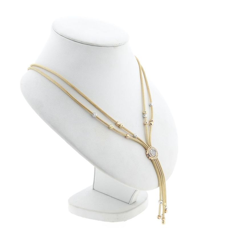 Afbeelding 3 van Tricolor gouden schakelketting met zirconia
