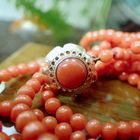 Image 4 of Blood coral bead necklace with gold clasp; Antique | 45 cm