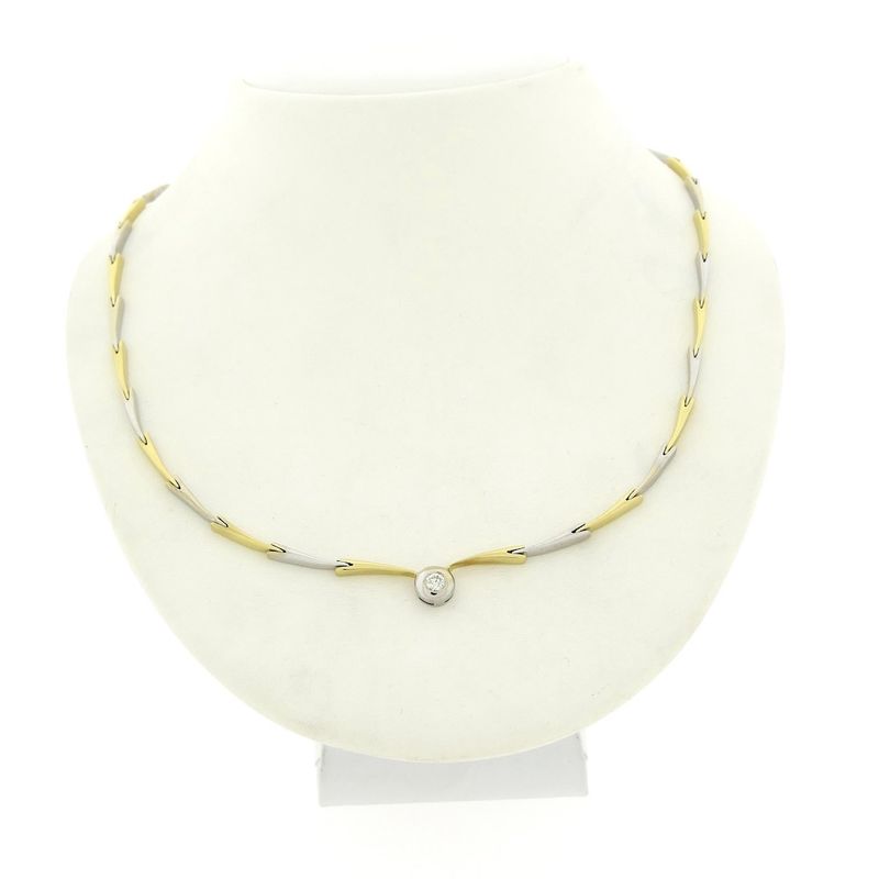 Image 1 of Two-tone gold necklace with diamond; 0.16 ct.