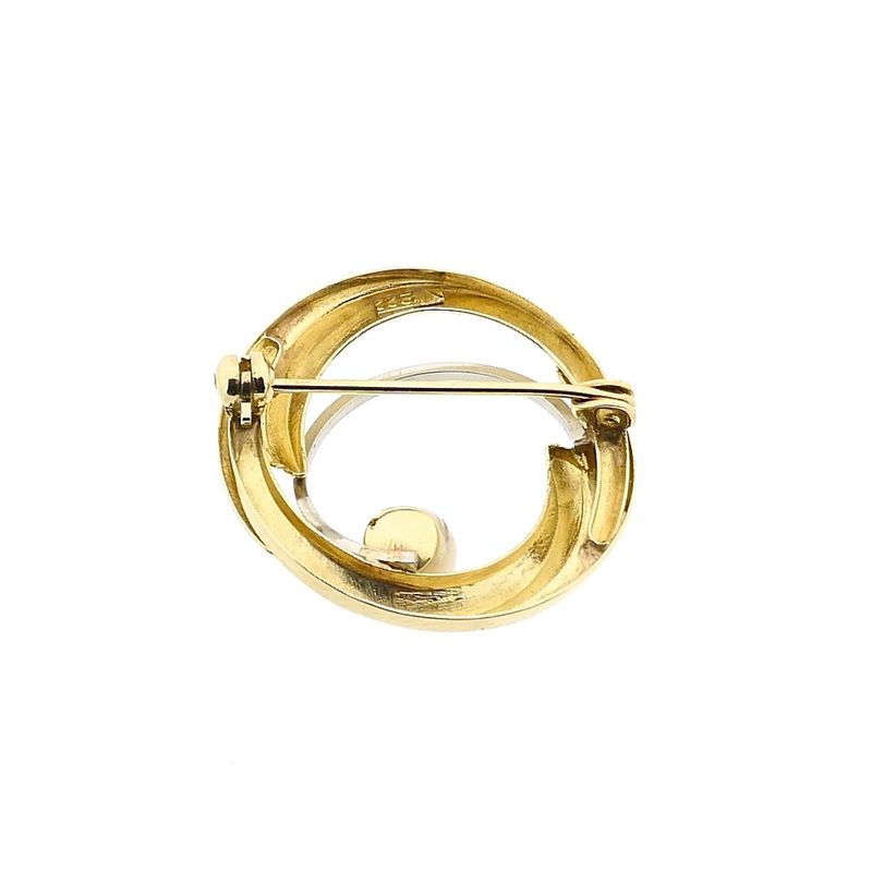 Image 3 of Bicolor brooch with cultured pearl; 8 karat