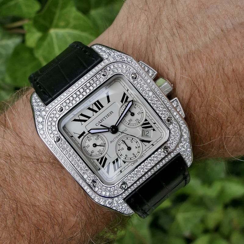 Image 34 of Cartier Santos 100 XL Chronograph 'Factory-Set' Diamonds 2891; 18k white gold watch with diamonds