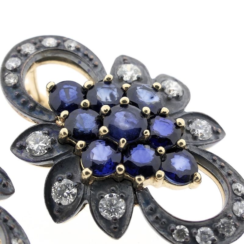 Image 8 of Gold/silver earrings with sapphire and diamond; Approx. 0.51 ct.