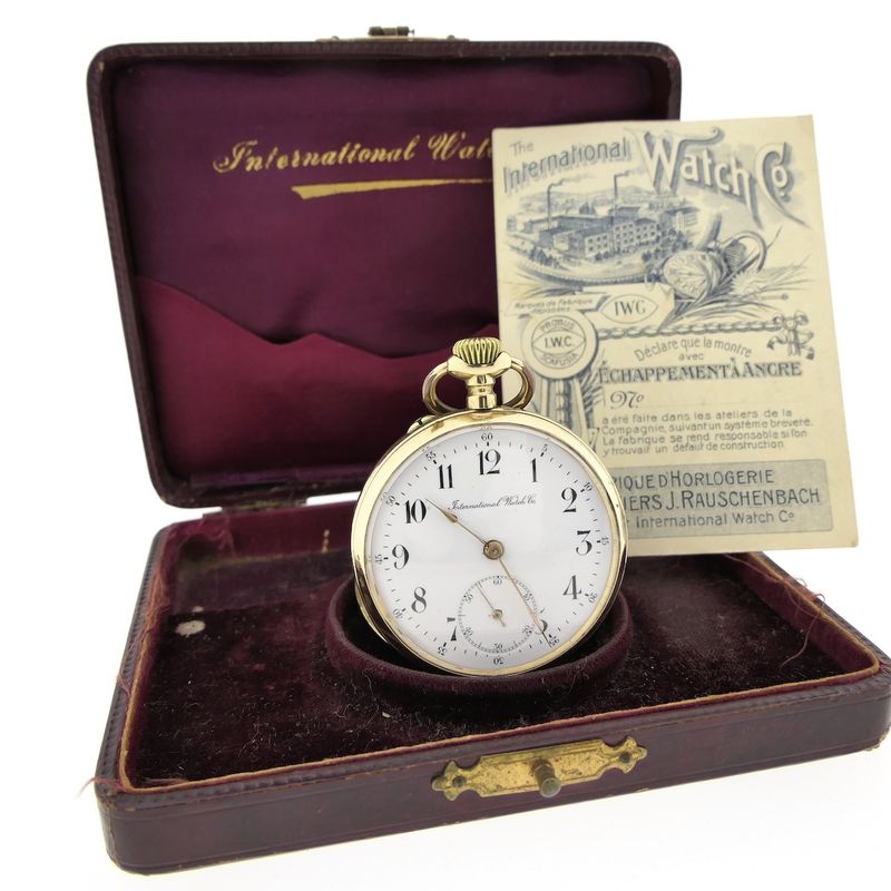 Image 15 of Antique 14k gold IWC pocket watch with box and papers from 1908