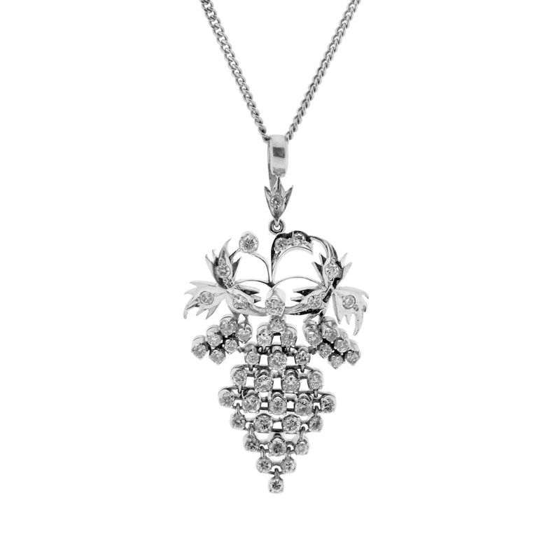 Image 3 of White gold pendant of a bunch of grapes with diamonds; Approx. 1.42 ct.