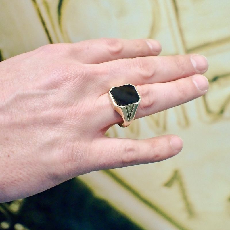 Image 2 of Large gold men's signet ring with onyx