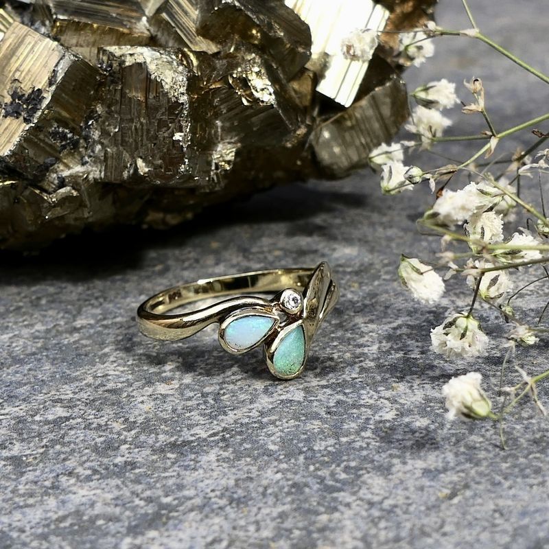 Image 2 of Gold ring with white opal and zirconia