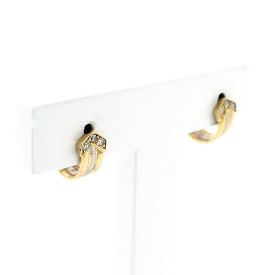 Image 2 of Bicolor gold stud earrings with diamonds; 0.03 ct.