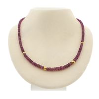 Pink tourmaline beaded necklace with gold clasp | 45.5 cm
