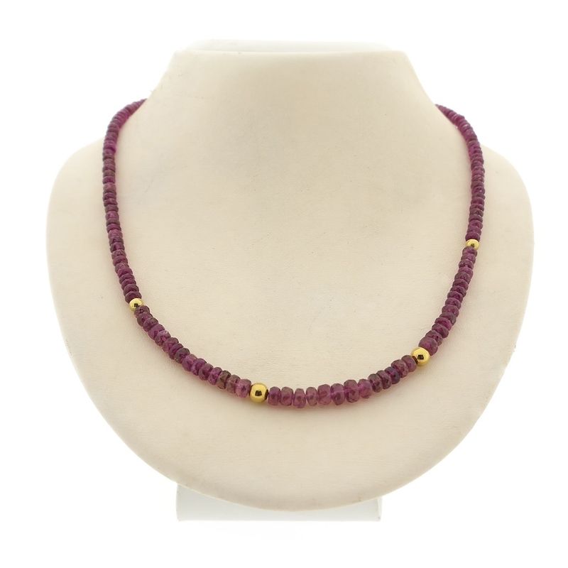 Image 1 of Pink tourmaline beaded necklace with gold clasp | 45.5 cm