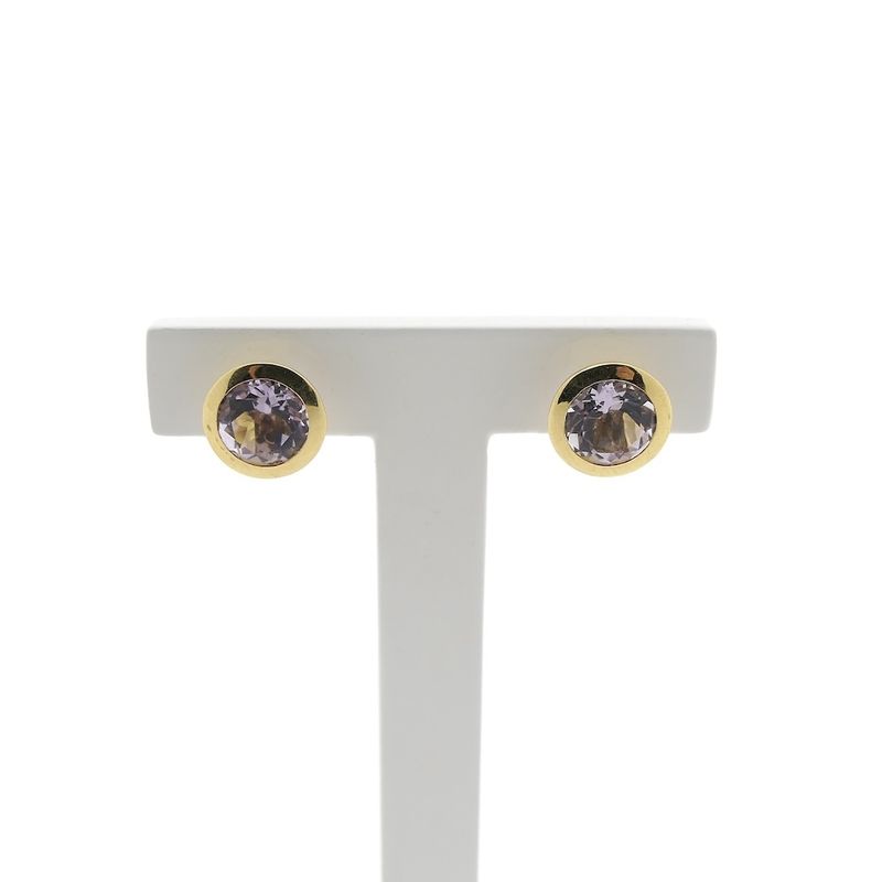 Image 1 of Gold stud earrings with lilac colored zirconia