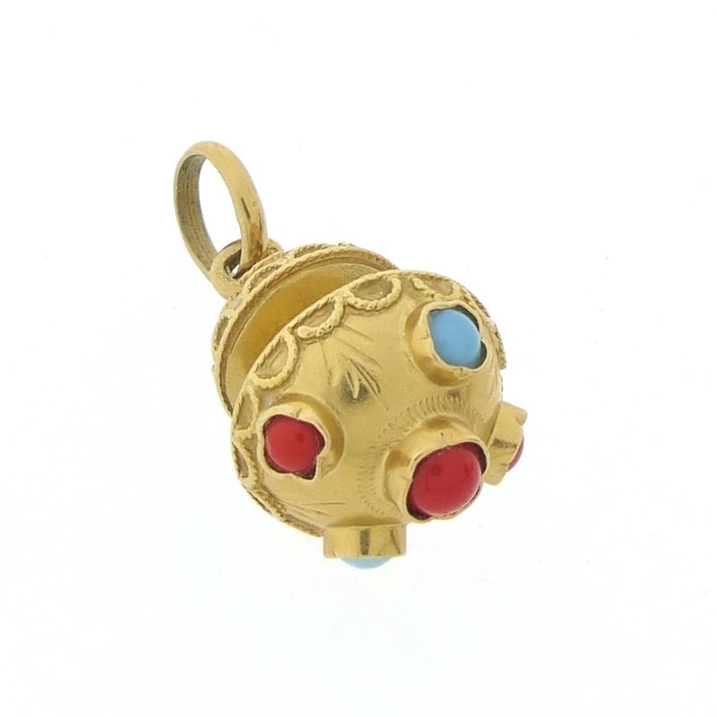 Image 7 of Golden oriental pendant with turquoise and jasper