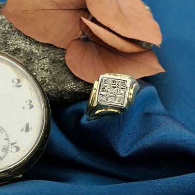 Two-tone gold signet ring with 0.09 ct diamond. Image 2 of Two-tone gold signet ring with 0.09 ct diamond.